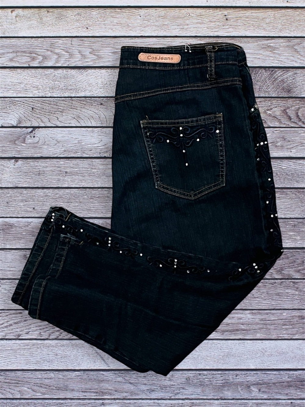 Cos Jeans Women's Dark Blue Embellished Denim Jeans 10